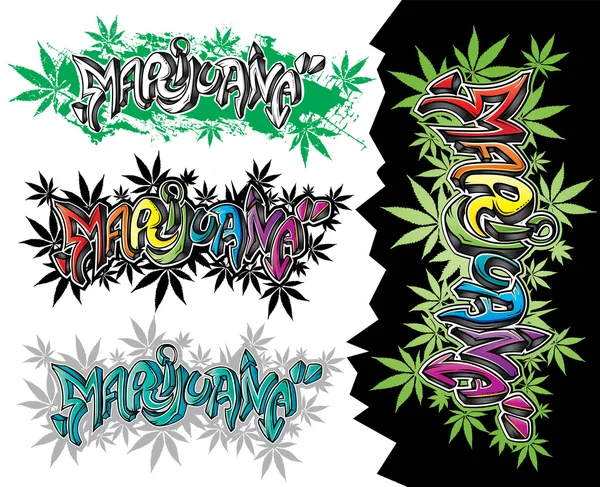 Marijuana street grafitti stil teckensnitt text design vektor illustration — Stock vektor