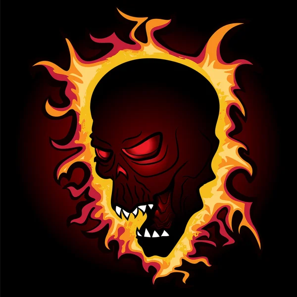 Ölü zombi korku insan kafatası yangın alevleri tasarım vektör çizim — Stok Vektör