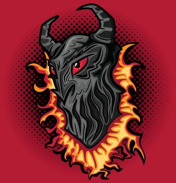 Kwade demon eng duivel gezicht brand vlammen achtergrond vectorillustratie — Stockvector