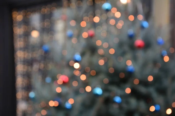 Weihnachtsdekoration Auf Der Straße Bunte Feiertags Bokeh Lichter Nächtliche Beleuchtung — Stockfoto