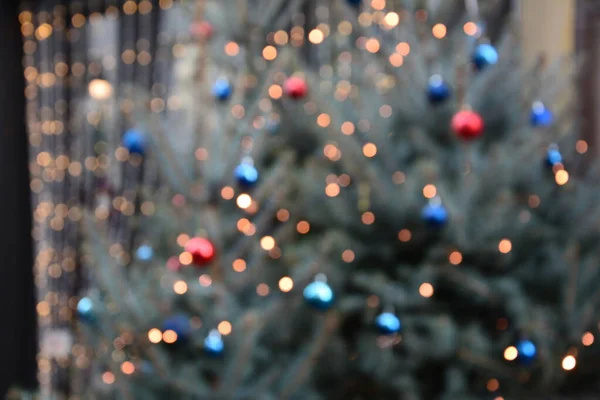 Weihnachtsdekoration Auf Der Straße Bunte Feiertags Bokeh Lichter Nächtliche Beleuchtung — Stockfoto