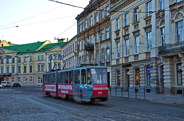 Lviv Ukraine Avril 2020 Tram Tatra Cheval Avec Des Passagers — Photo