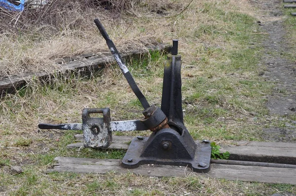 Seta Para Mudar Caminho Ferro Velho Comboio Flechas Velhas Flechas — Fotografia de Stock