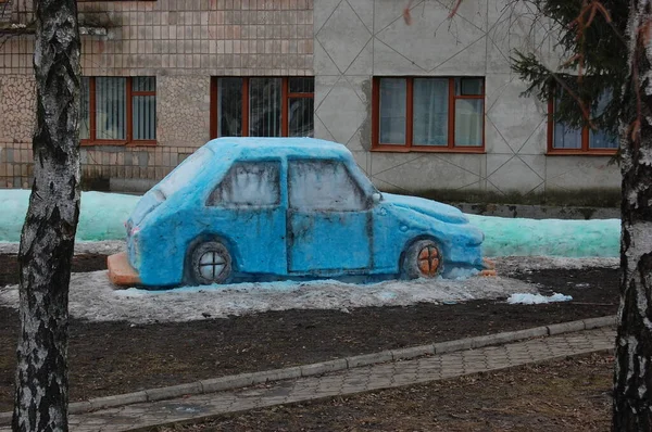 Україна Dubno Rivne Region January 2019 Snow Statues Виставили Вулиці — стокове фото