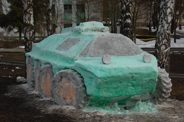 Ukraina Region Dubno Rivne Styczeń 2019 Śnieżne Posągi Wystawione Ulicy — Zdjęcie stockowe