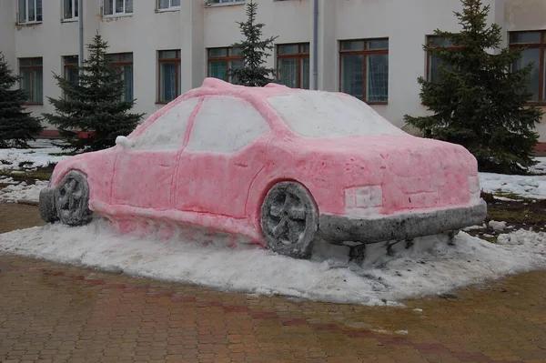 Ukraina Region Dubno Rivne Styczeń 2019 Śnieżne Posągi Wystawione Ulicy — Zdjęcie stockowe