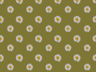 Papatyalar ve yapraklarla kusursuz desen. Büyük, dikişsiz desen..