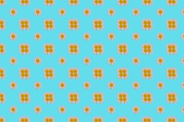 Papatyalar ve yapraklarla kusursuz desen. Büyük, dikişsiz desen..