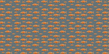 Soyut renkli balıklar kusursuz desenler, sarı balina ve kalpler.