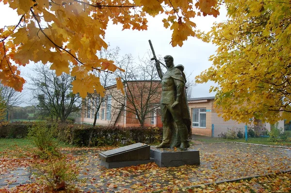 Derman Regione Rivne Ucraina Novembre 2020 Statua Guerriero Con Una — Foto Stock