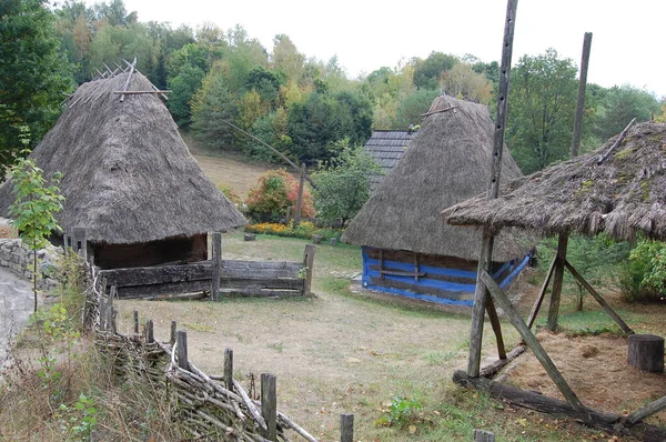 Starý Ukrajinský Dům Ukrajinská Chatrč Devatenáctého Století Letní Krajina Květiny — Stock fotografie