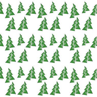 Noel ağaçları kusursuz desenli. Kış mutlu yeni yıl ambalaj kağıdı geçmişi. Köknar ağacı klasik tatil dekoru, vektör çizimi beyaza izole edilmiş. Güzel süs.