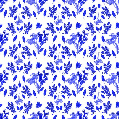 Beyaz arkaplanda desenli eşkenleri olan kusursuz akciğer otu ve kelebek deseni, suluboya çizimi, kumaş ve çeşitli tasarımlar için baskılar..