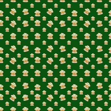 Noel pastanesi deseni. Bayramlık yemek dekoru. Ev yapımı kurabiyeler. Bej arka planda beyaz kremalı zencefilli bisküvi ev figürleri.