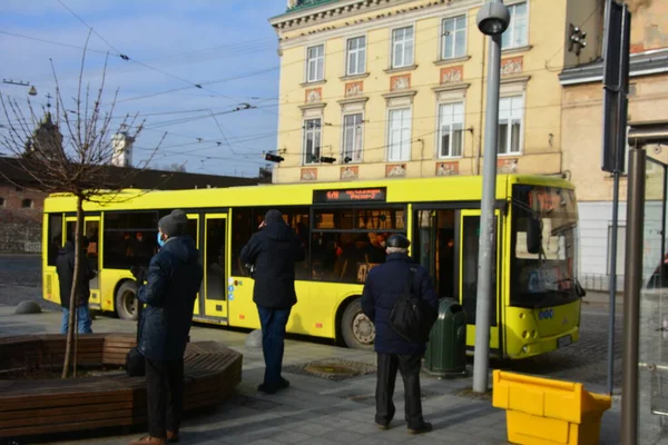 Львів Україна Січня 2021 Українське Місто Львів Старе Місто Жовтим — стокове фото