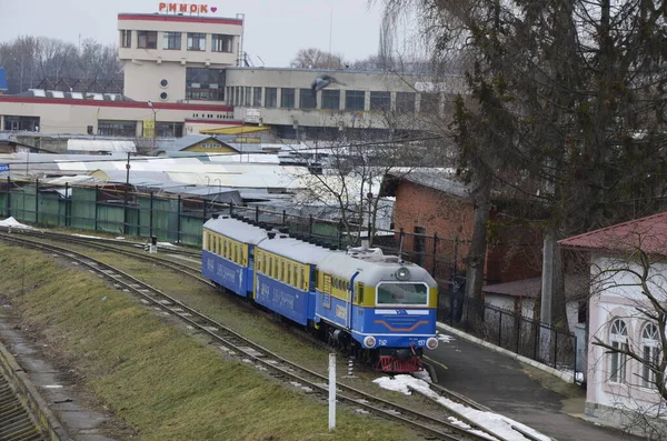 Rivne Ukrayna Nisan 2021 Dar Ölçülü Çocuk Demiryolu Lokomotifinin Arka — Stok fotoğraf