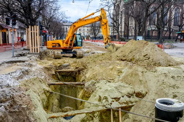 Lviv Ukraine April 2021 Part Bandera Street Lviv Being Closed — Stock Photo, Image