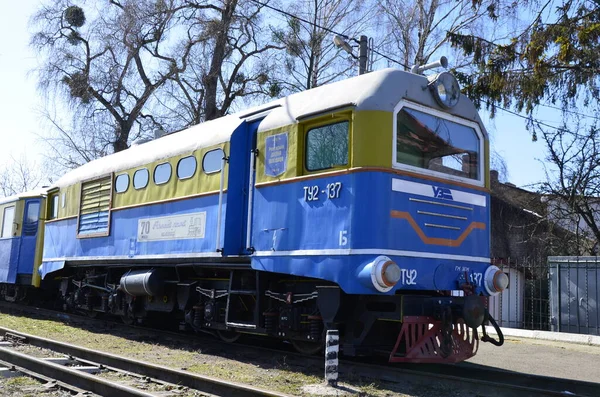 Rivne Vagyok Ukrajnában 2021 Április Vasúti Lámpák Keskeny Nyomtávú Gyermekvasút — Stock Fotó