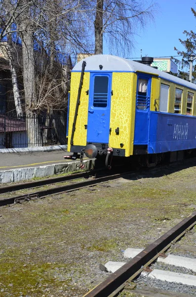 Rivne Ukraine April 2021 Railway Traffic Lights Background Locomotive Narrow — Stock Photo, Image