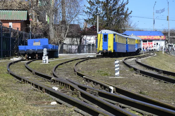 Rivne Ukraine Avril 2021 Feux Circulation Arrière Plan Locomotive Chemin — Photo