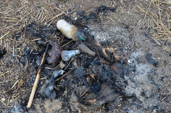 Contaminación Por Quema Residuos Áreas Abiertas Residuos Domésticos Concepto Medio —  Fotos de Stock