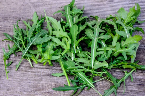 Fresh Green Arugula Bowl Table Arugula Rucola Salad Close Fresh — Stok fotoğraf