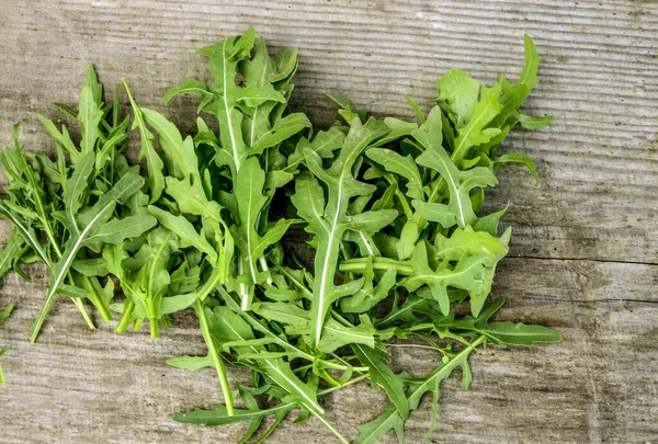 Arugula Verde Fresco Tigela Mesa Arugula Rucola Para Salada Close — Fotografia de Stock