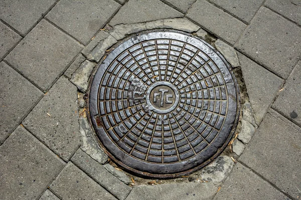 Lviv Ukraine July 2021 Paving Stone Metal Canal Hatch Stone — Stock Photo, Image