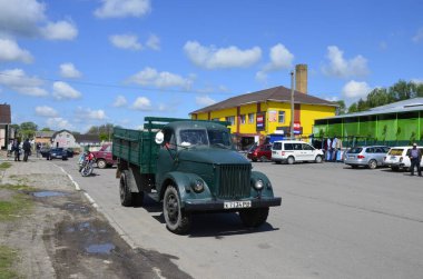 Zdolbunov. Rivne region. July 2021.Old retro vintage car, GAZ-51. Made in USSR. Travel photo 2021.Old Soviet truck on the streets of the city.