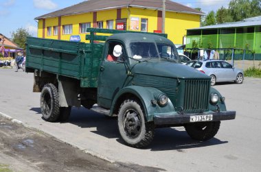 Zdolbunov. Rivne region. July 2021.Old retro vintage car, GAZ-51. Made in USSR. Travel photo 2021.Old Soviet truck on the streets of the city.