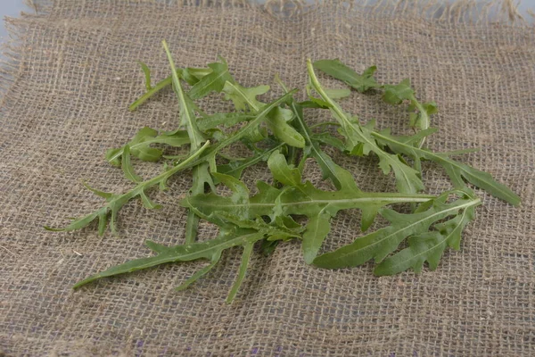 Fresh Green Arugula Bowl Table Arugula Rucola Salad Close Fresh — Stok fotoğraf