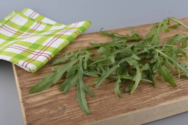 Fresh Green Arugula Bowl Table Arugula Rucola Salad Close Fresh — Stok fotoğraf