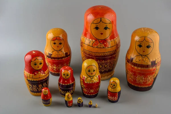 Russian nesting dolls ( babushkas or matryoshkas ).Group of Russian nesting dolls.Matroska doll Box, traditional Kirov matryosjka matroesjka matroeska babouschka babushka babuska