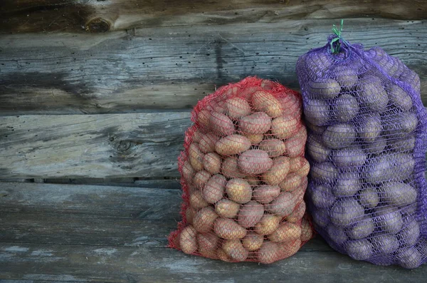 Kartoffeln Netz Auf Holz Natürliche Kartoffeln Netzen Werden Kartoffeln Normalerweise — Stockfoto