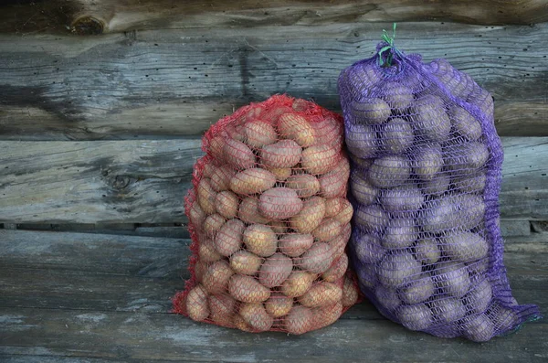 Kartoffeln Netz Auf Holz Natürliche Kartoffeln Netzen Werden Kartoffeln Normalerweise — Stockfoto