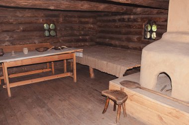 Ukrayna, Pereyaslav-Khmelnitsky, Mayıs 2019. Halk Mimarisi ve Orta Dinyeper 'in Hayatı Müzesi. Konut Kompleksi, X Century, Kyiv, Podil.