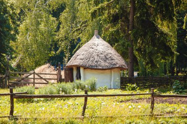 Ukrayna, Pereyaslav-Khmelnitsky, Mayıs 2019. Halk Mimarisi ve Orta Dinyeper 'in Hayatı Müzesi. Yağ şistinin evi ve çekmecesi.