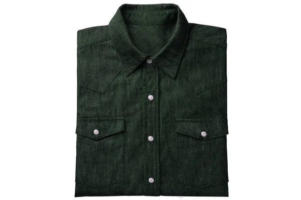 Camicia Verde Scuro Piegata Sfondo Bianco Isolato — Foto Stock