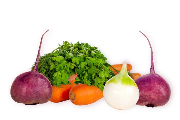 Isolated Collection Vegetables Beets Onions Carrots Dill Parsley — Stock Photo, Image