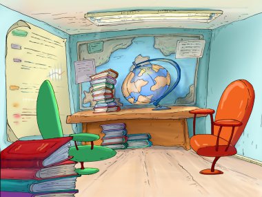 Okul ofisi. Coğrafya kabine... Seyahat acentaları.