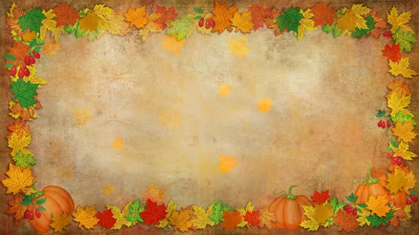 Altın arka plan ile renkli yaprak, meyve, meyveler. Sonbahar