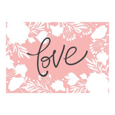 Çiçeklerle pembe bir arkaplanda aşk mektubu. 