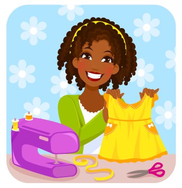 woman sewing a dress clipart