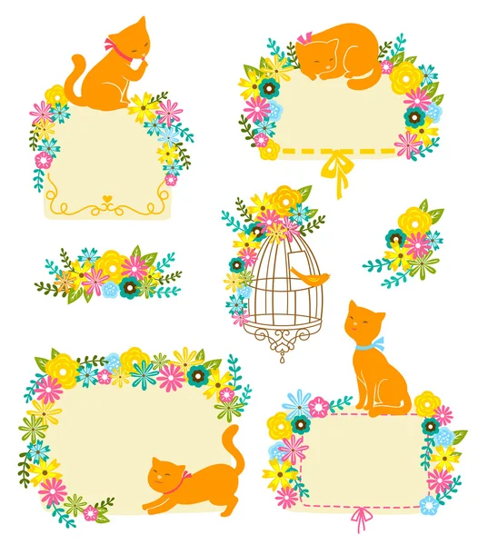 Chats et fleurs — Image vectorielle