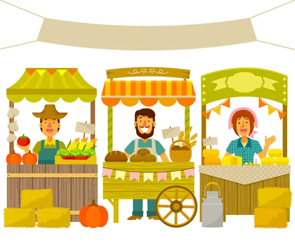 Stalls in farmers market — Stock Vector