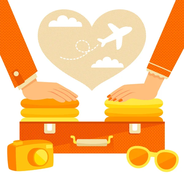 Couple packing a suitcase — Stock Vector