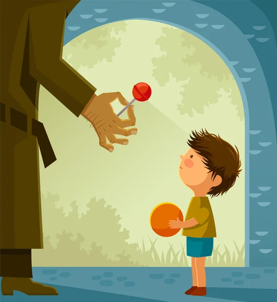 Boy and scary stranger — Stock Vector