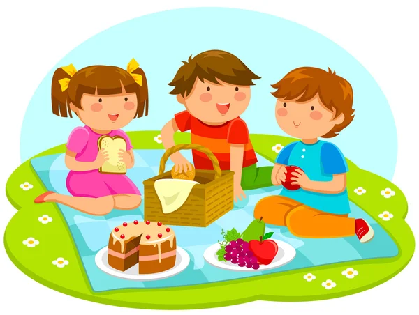 Kids having a picnic — Stock Vector