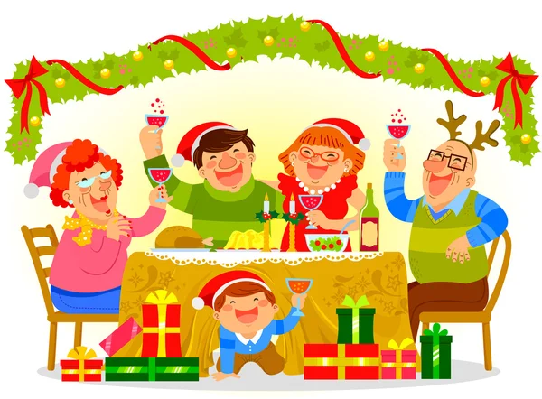 Familie feiert Weihnachten — Stockvektor
