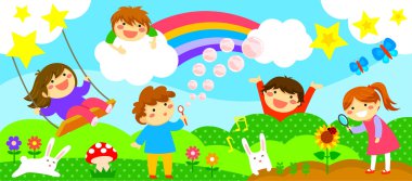 Mutlu çocuklar ile geniş şerit